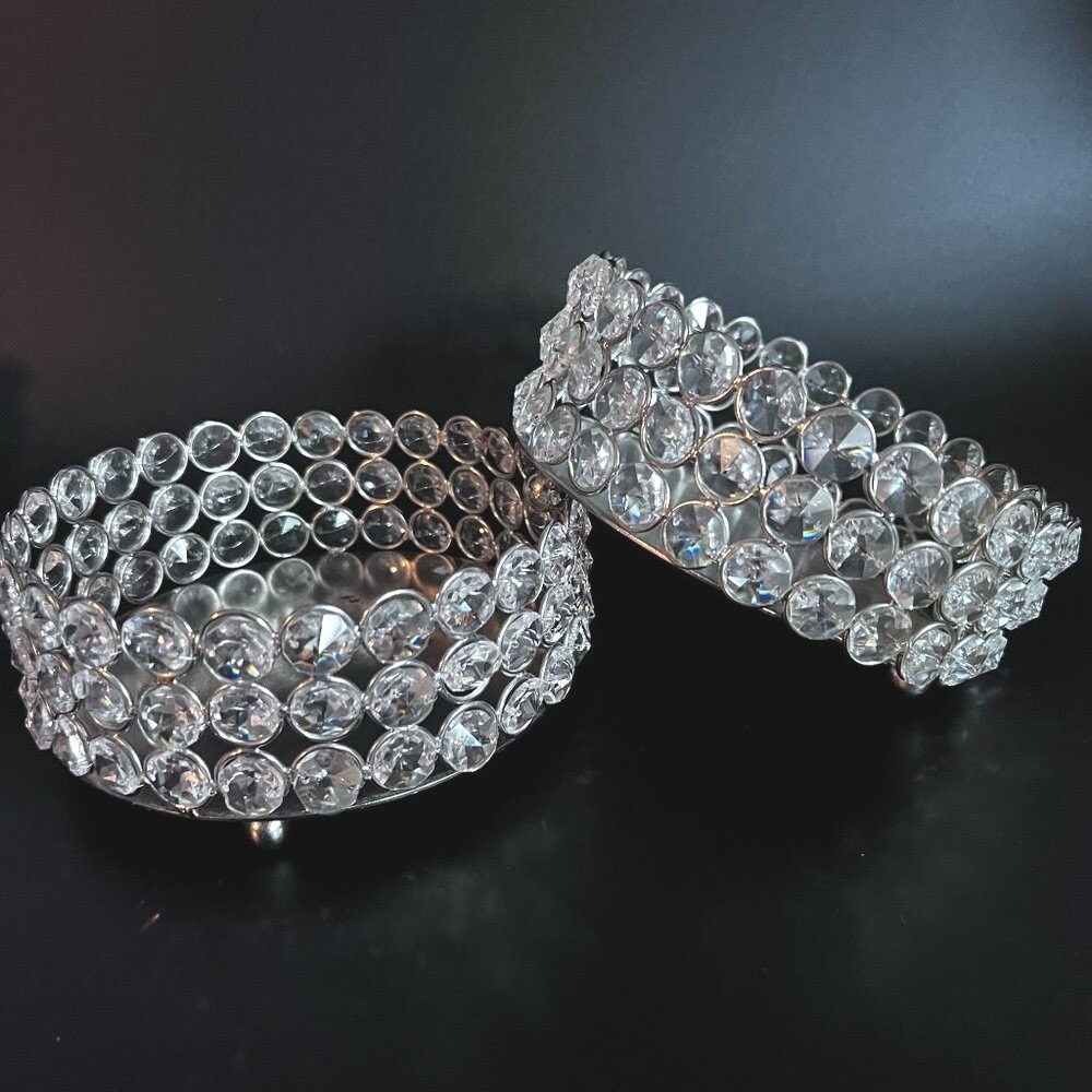 Rhinestone Wine Coasters Set Of‎ 2 From Z Gallerie Clear Faceted Bling 6"x2.5"